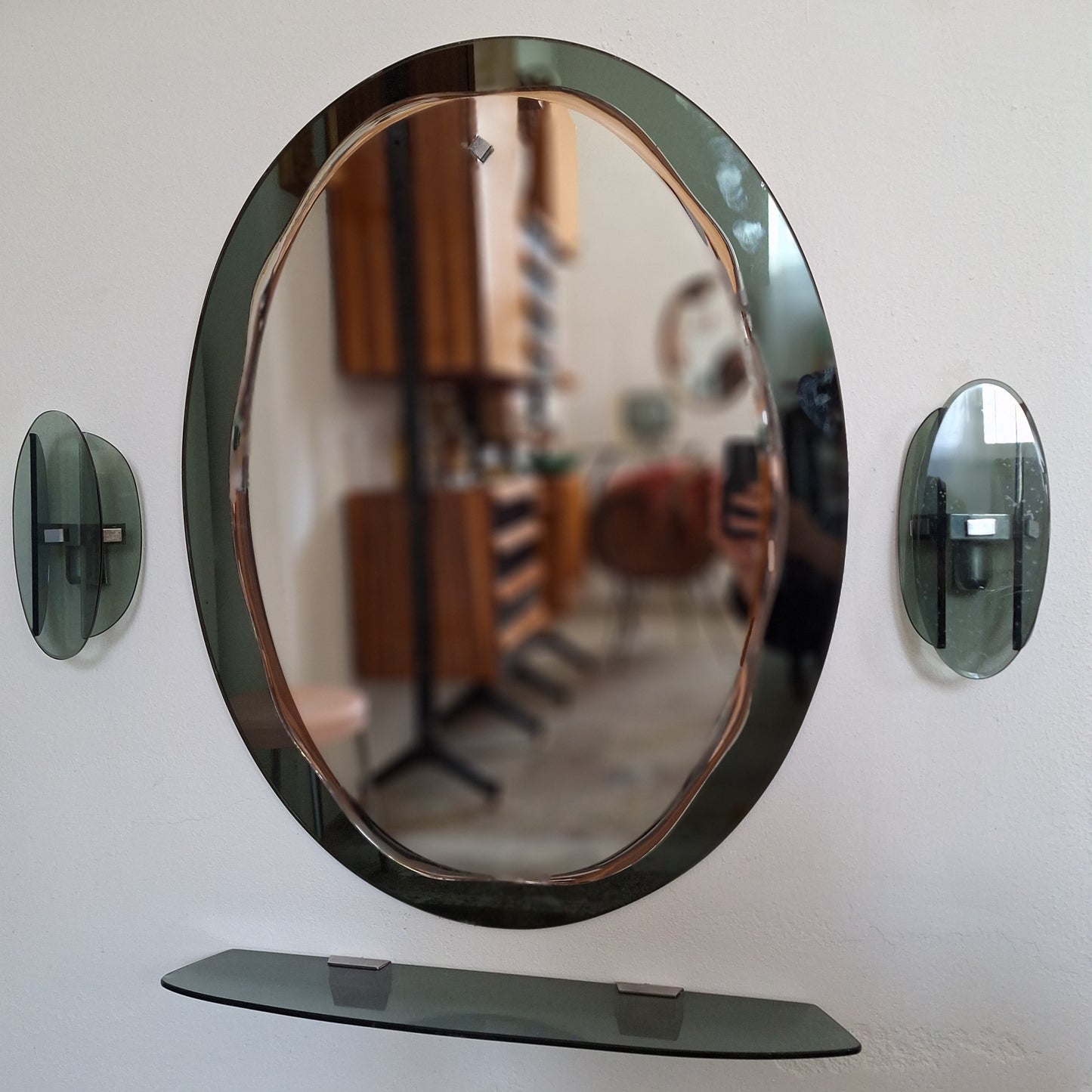 Specchiera ovale Veca in vetro di Murano anni '70