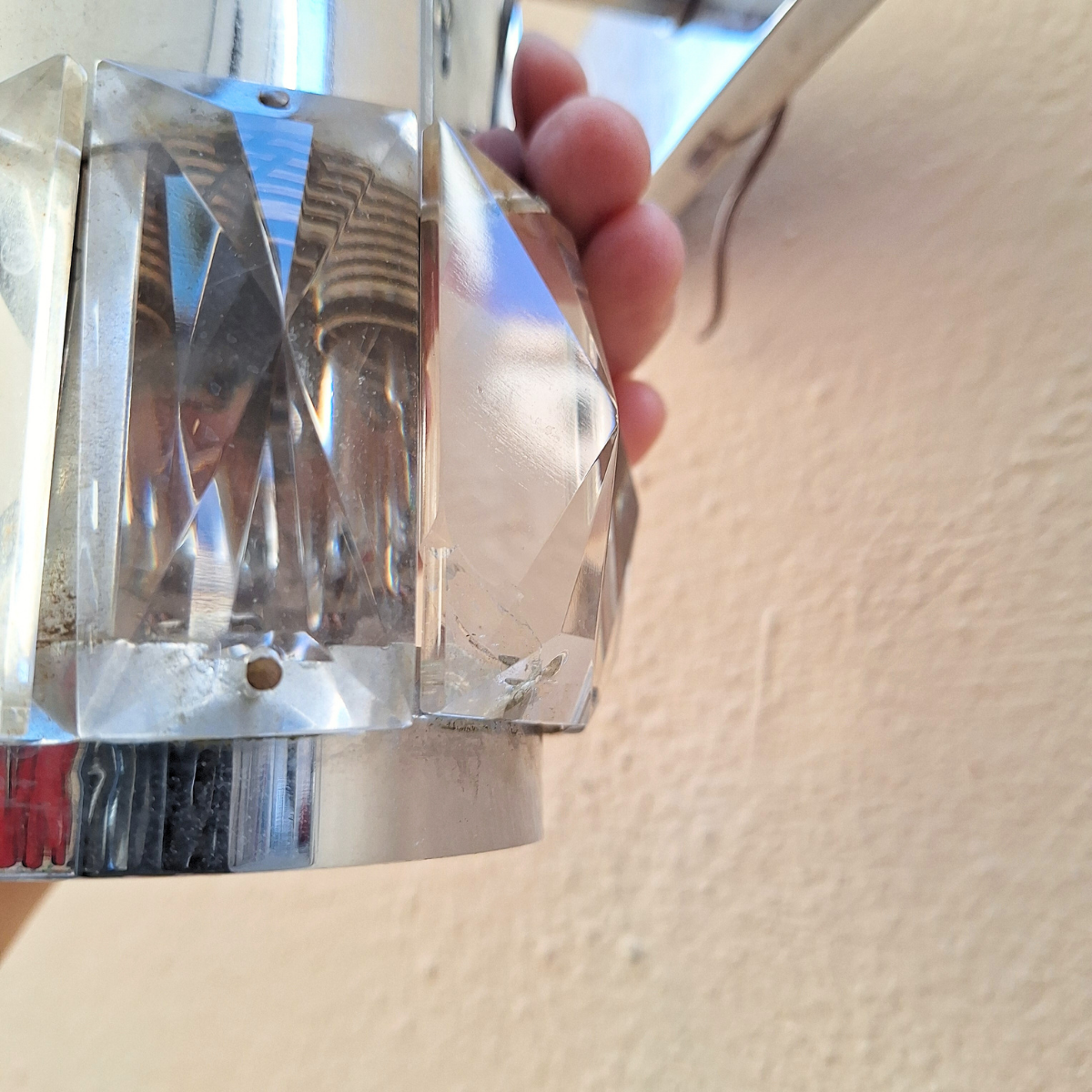 2 Appliques anni '60 in acciaio e cristallo