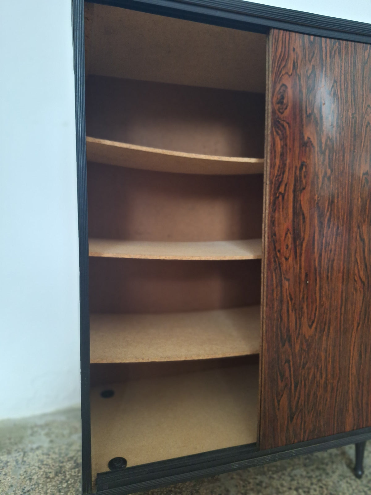 Mobiletti contenitori vintage in formica effetto palissandro anni '70