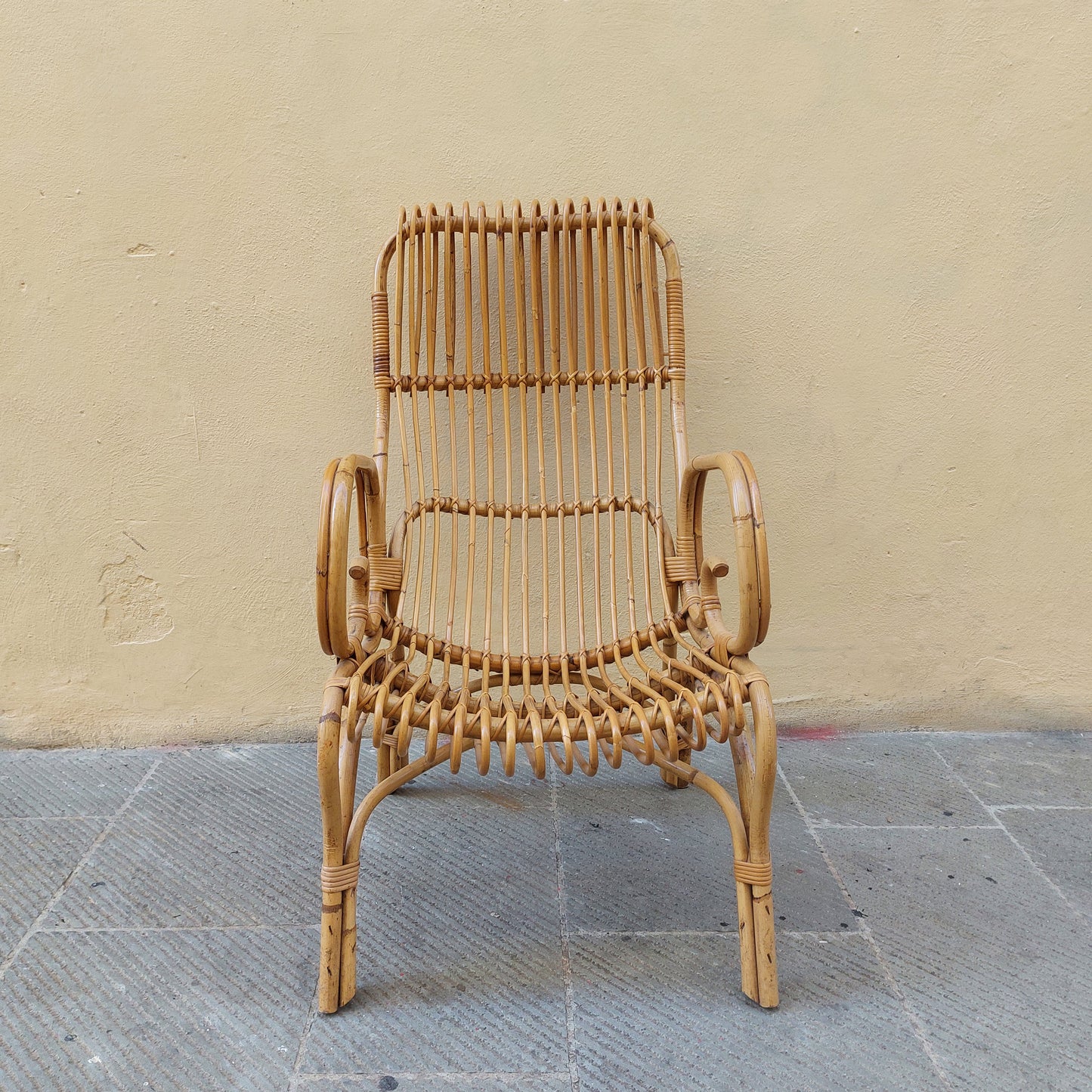 Sedia in rattan anni '60 in stile Franco Albini