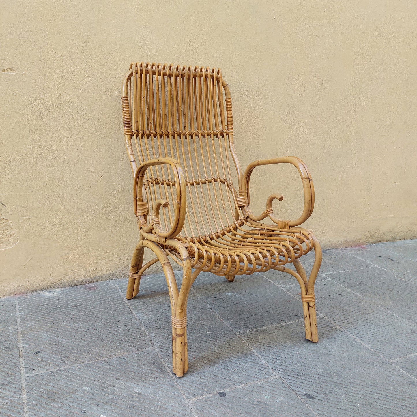 Sedia in rattan anni '60 in stile Franco Albini