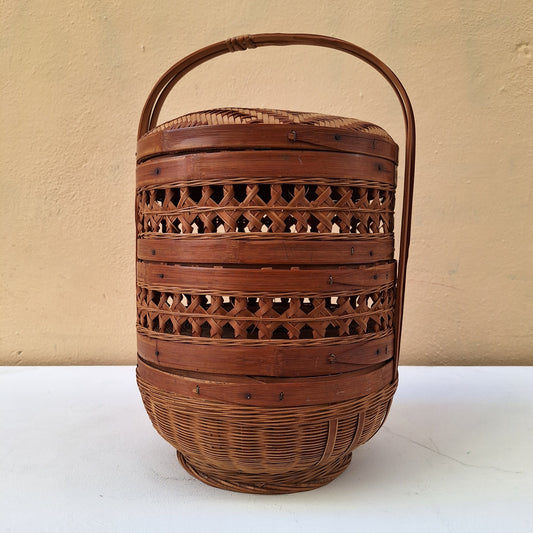 Cestino del buon auspicio anni '70 in rattan