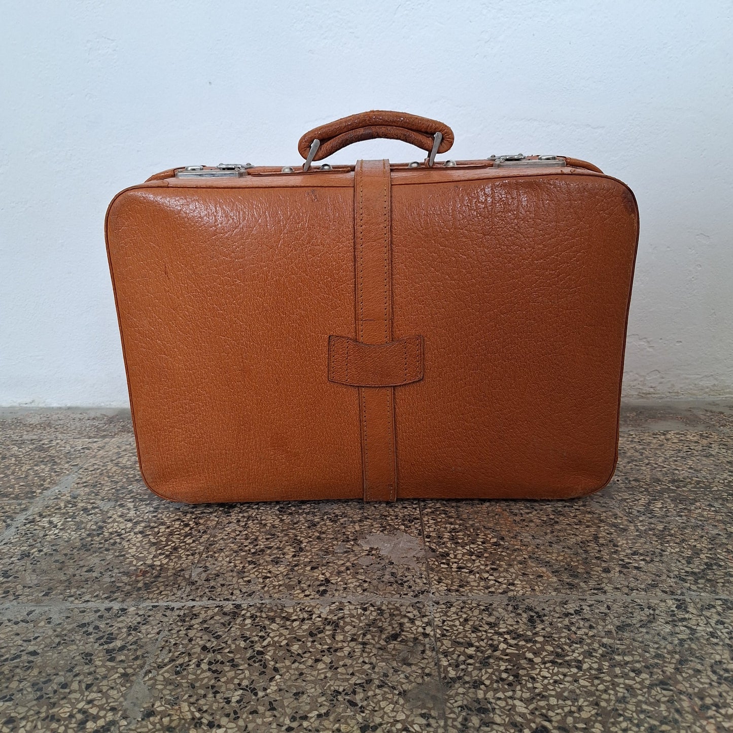 Valigia rigida in cuoio anni '50