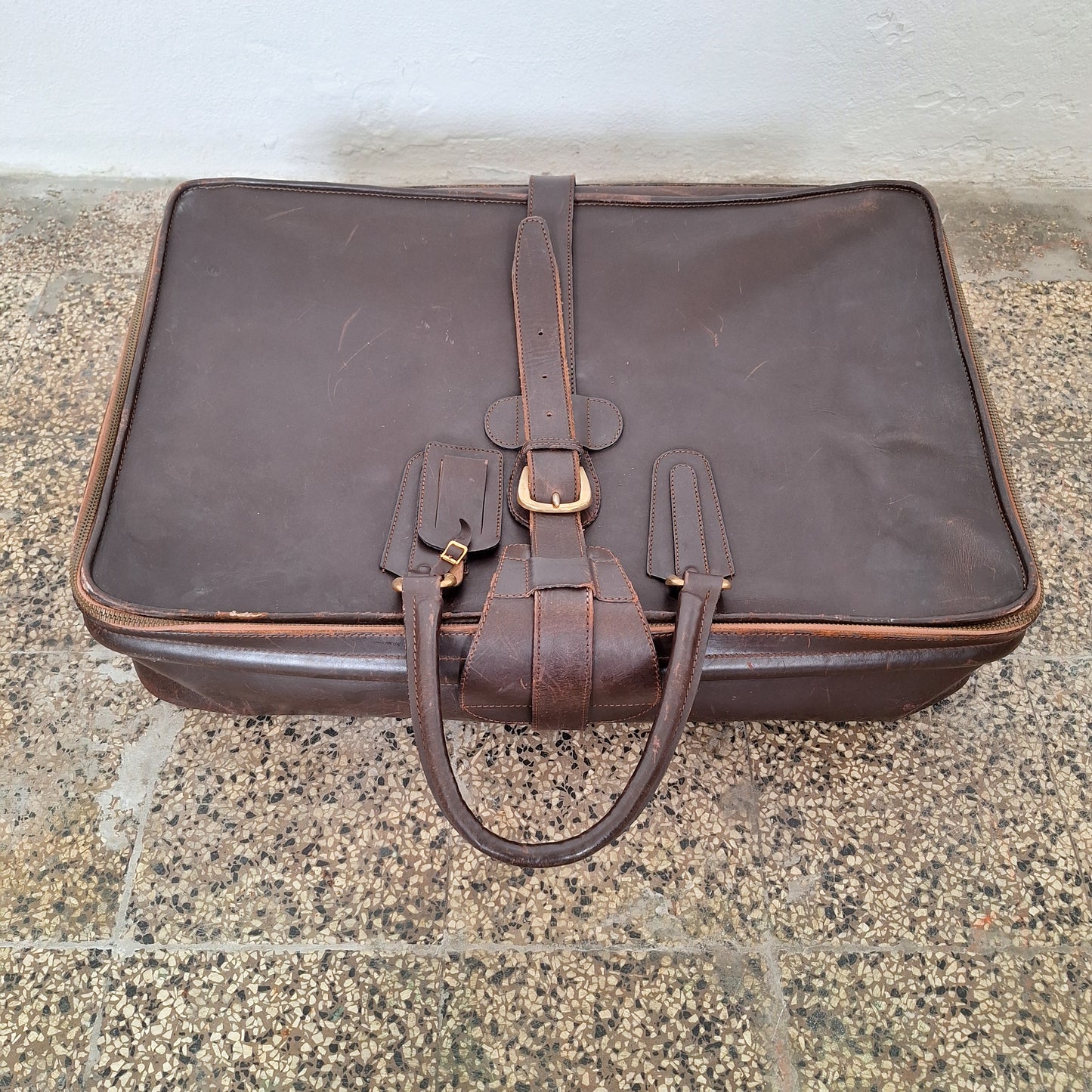Valigia in pelle marrone anni '70