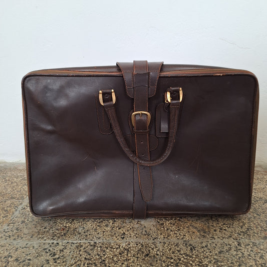 Valigia in pelle marrone anni '70