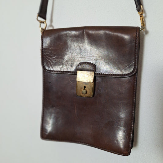 Borsello a tracolla organizer in cuoio anni '70