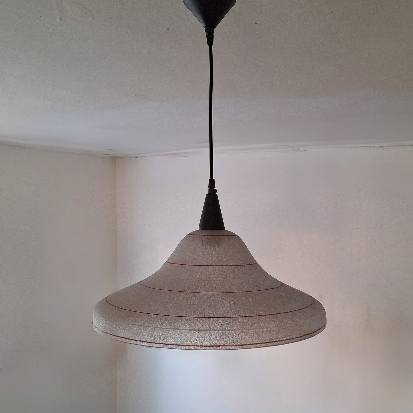 Lampadario a sospensione in vetro acidato anni '80