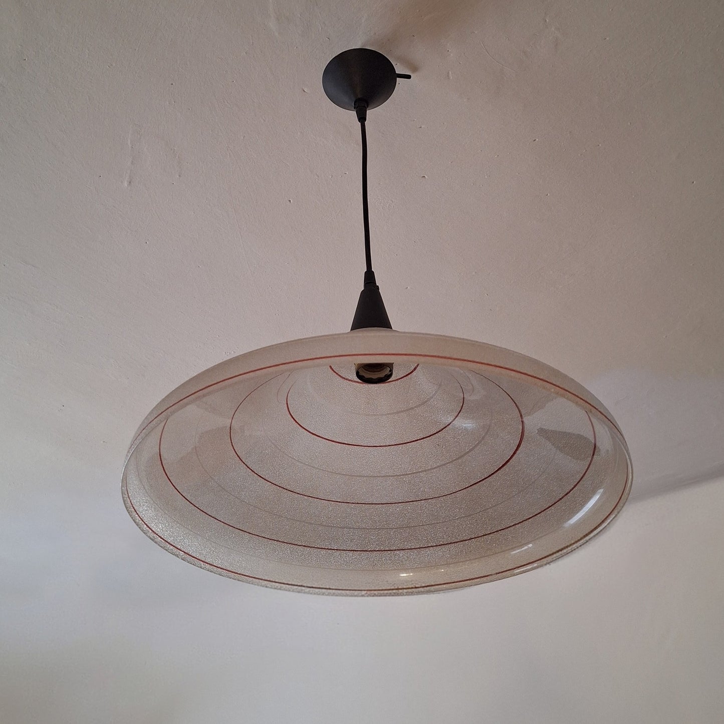 Lampadario a sospensione in vetro acidato anni '80