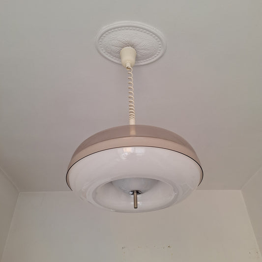 Lampadario a sospensione "Space Age" saliscendi a neon circolare. Anni '70