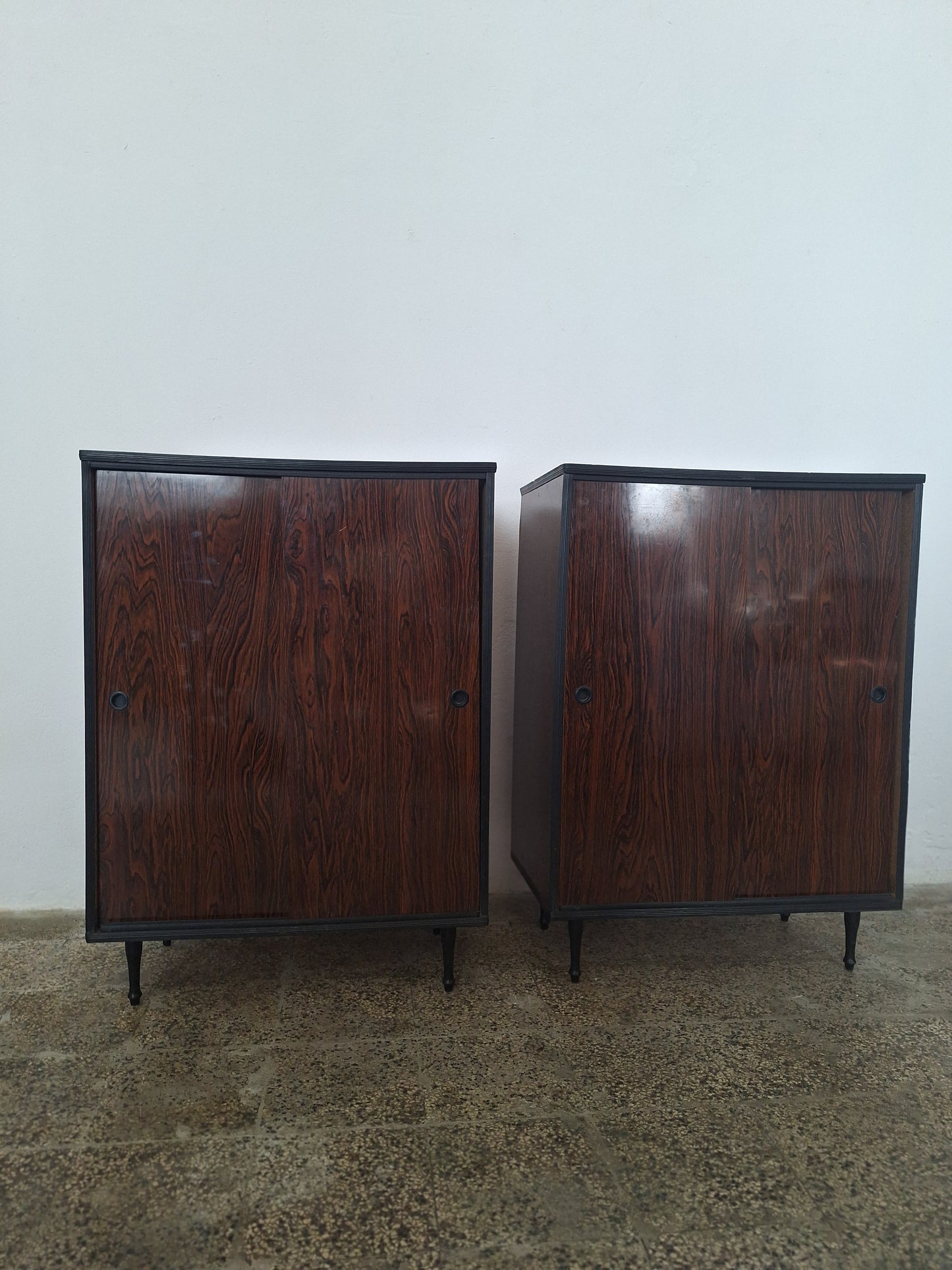 Mobiletti contenitori vintage in formica effetto palissandro anni '70