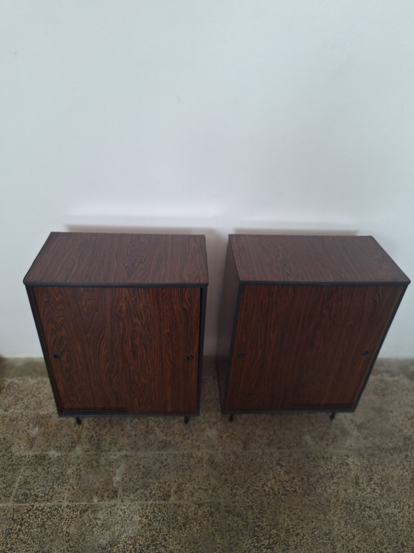 Mobiletti contenitori vintage in formica effetto palissandro anni '70