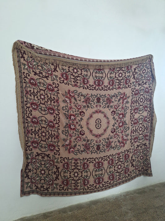 Copriletto matrimoniale jacquard a motivi floreali anni '60/'70