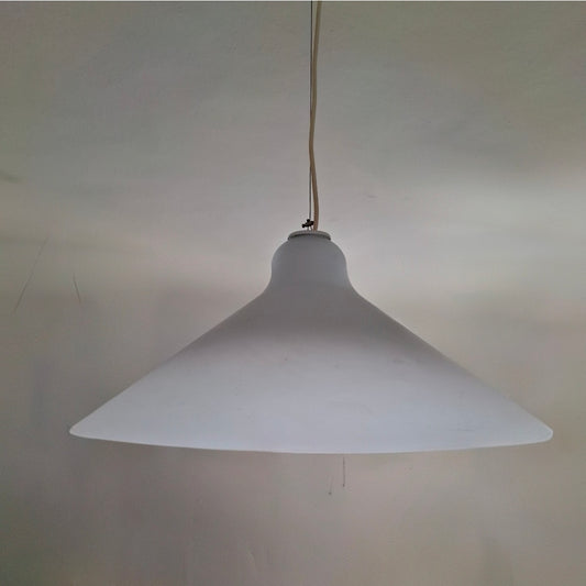 Lampadario a sospensione in vetro opalino Due P anni '80