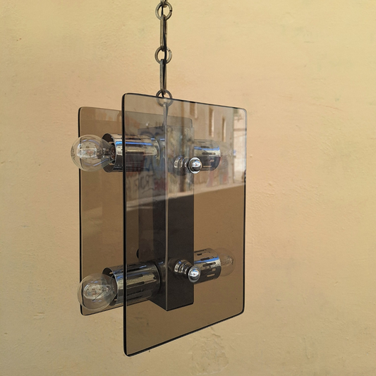 Lampadario in vetro fumé anni '60