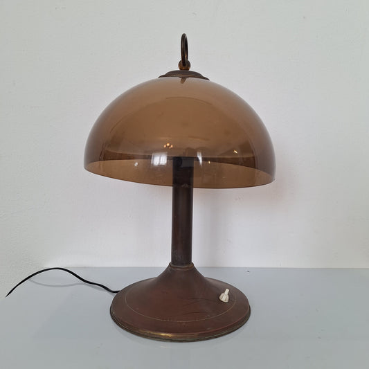 Lampada da tavolo a fungo in metallo e metacrilato anni '70